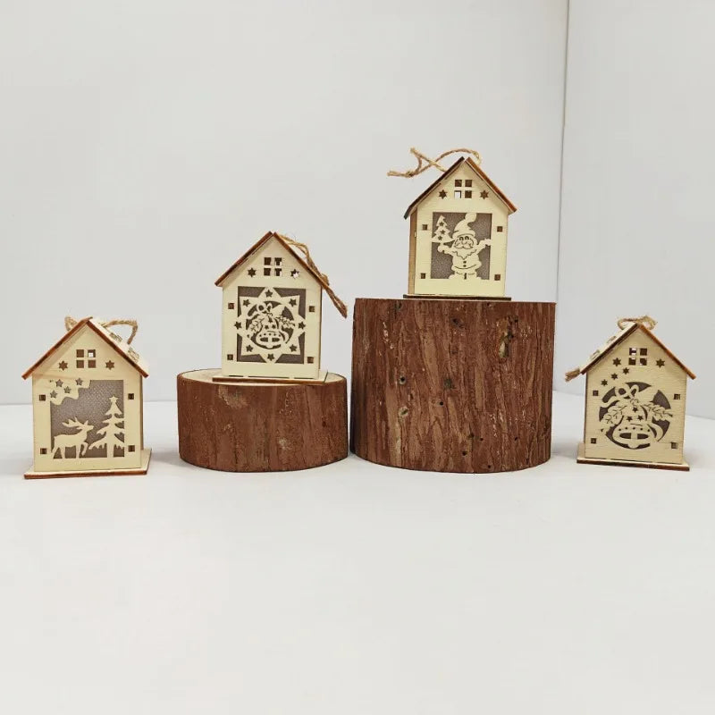 Christmas Wooden House Ornaments – Rustic Holiday Décor