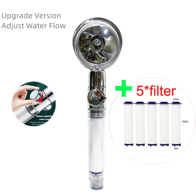🚿💨 High-Pressure Turbo Fan Shower Head – Handheld Water-Saving Rainfall Spray with 5 Filters | Bathroom Accessories