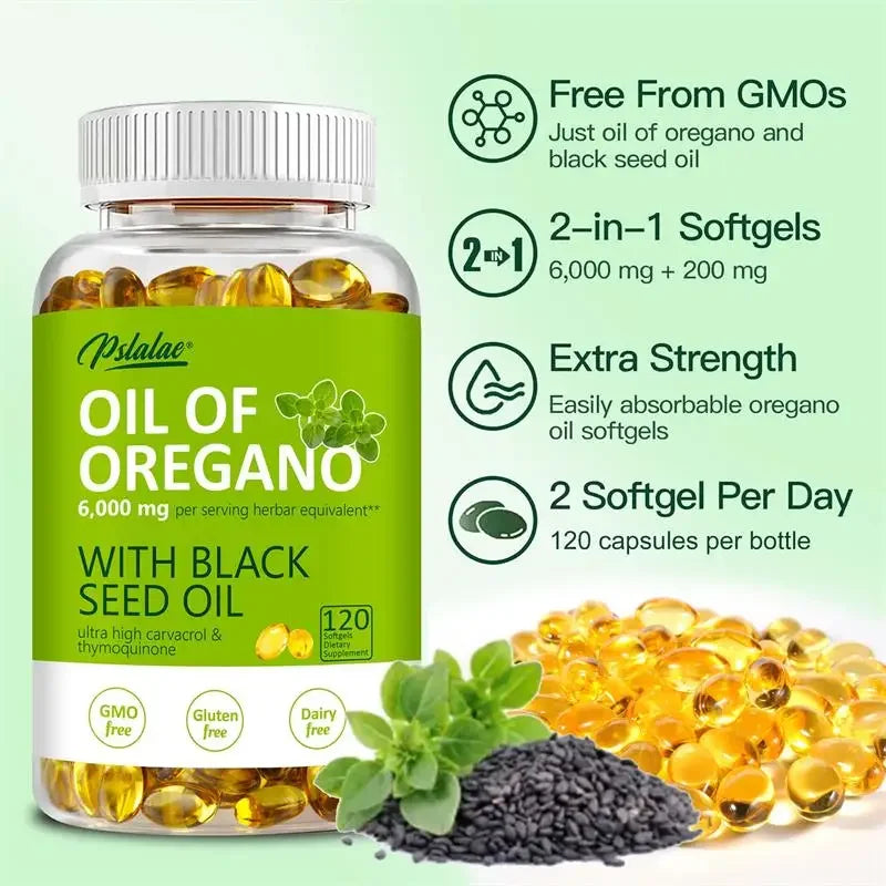 🌿 Oregano Oil Softgels 6000mg + Black Seed Oil 200mg 🌿
