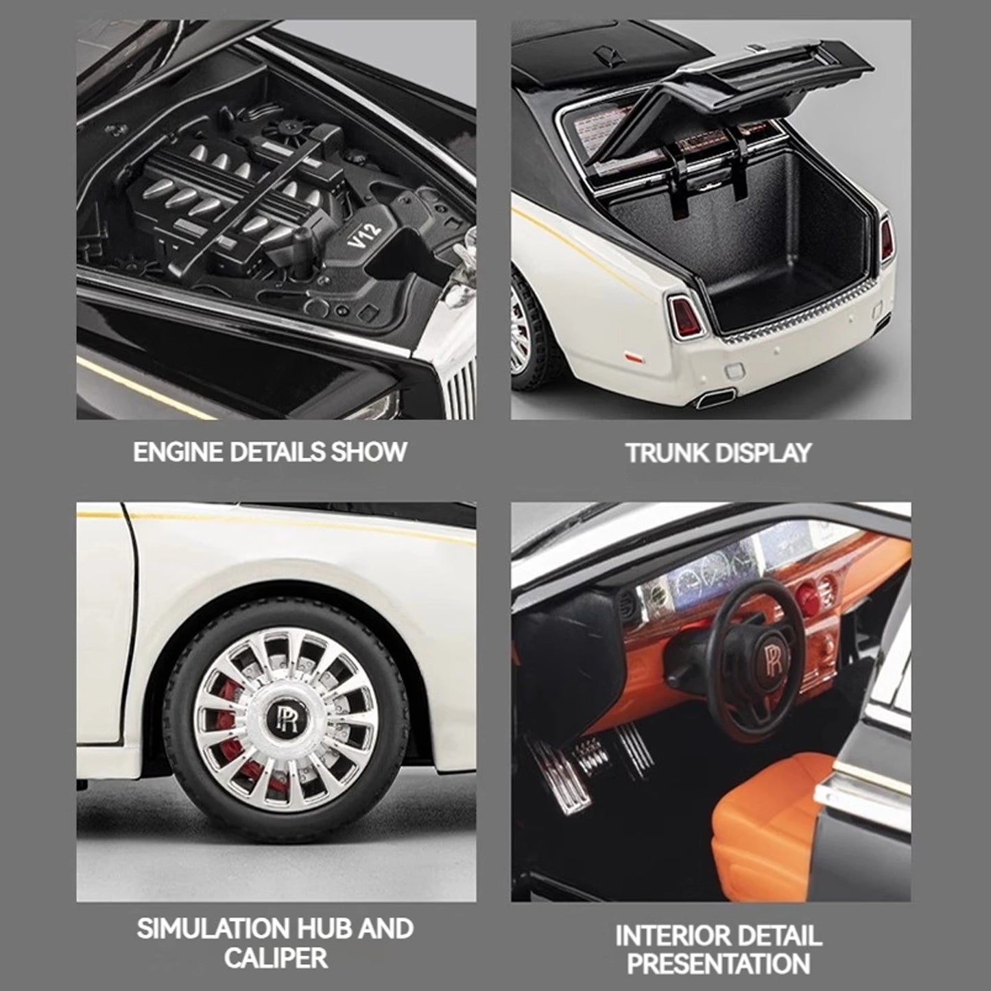 1:18 Rolls-Royce Phantom Model Car, Zinc Alloy Pull Back Toy Diecast Car with Sound and Light, Realistic Modeling Model Toy