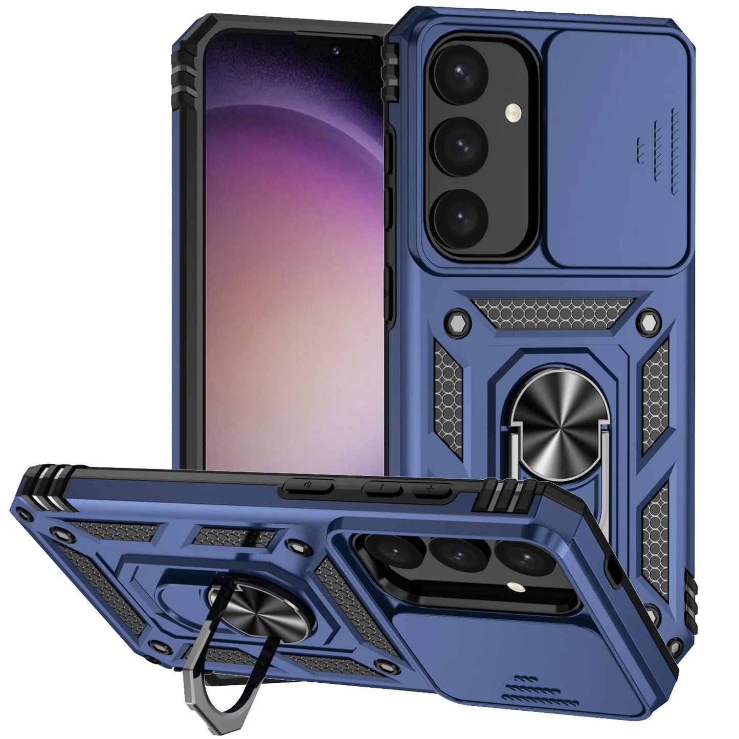 Luxury Armor Case with Ring Holder & Slide Camera Cover for Samsung Galaxy S Series