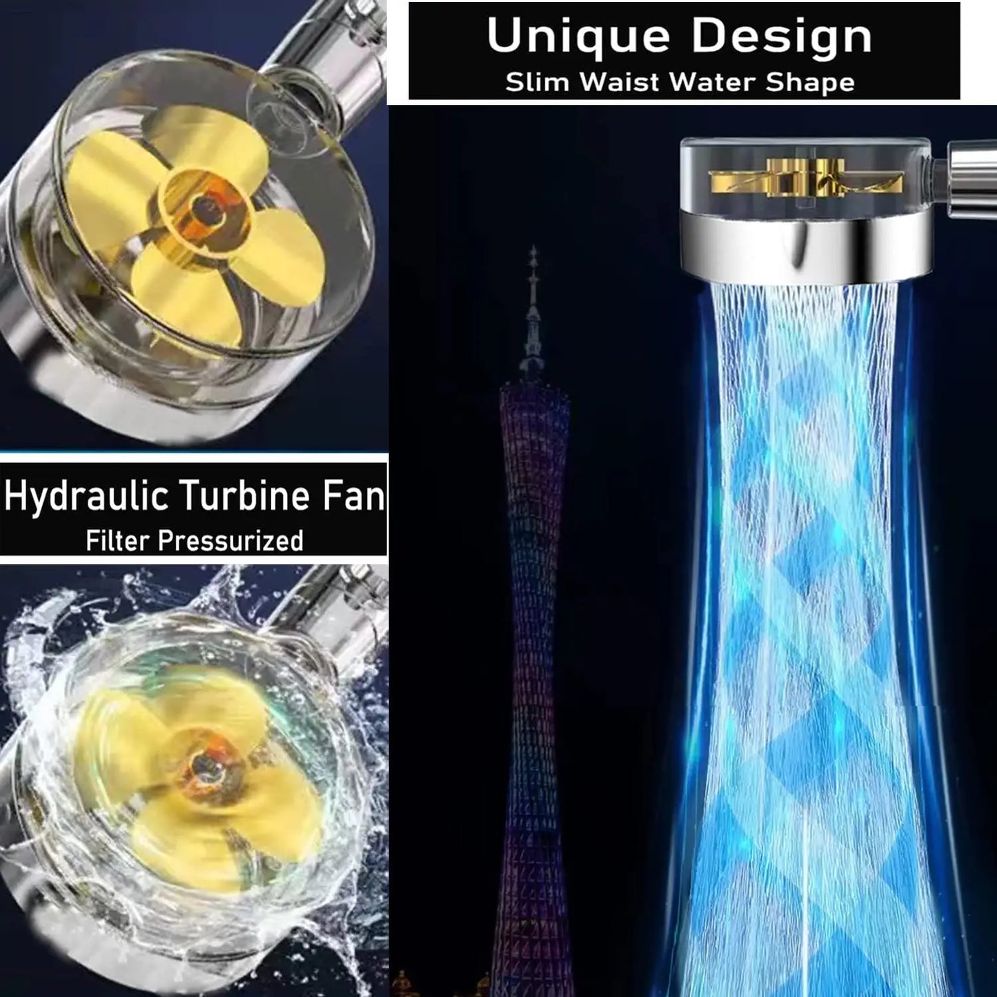 🚿💨 High-Pressure Turbo Fan Shower Head – Handheld Water-Saving Rainfall Spray with 5 Filters | Bathroom Accessories