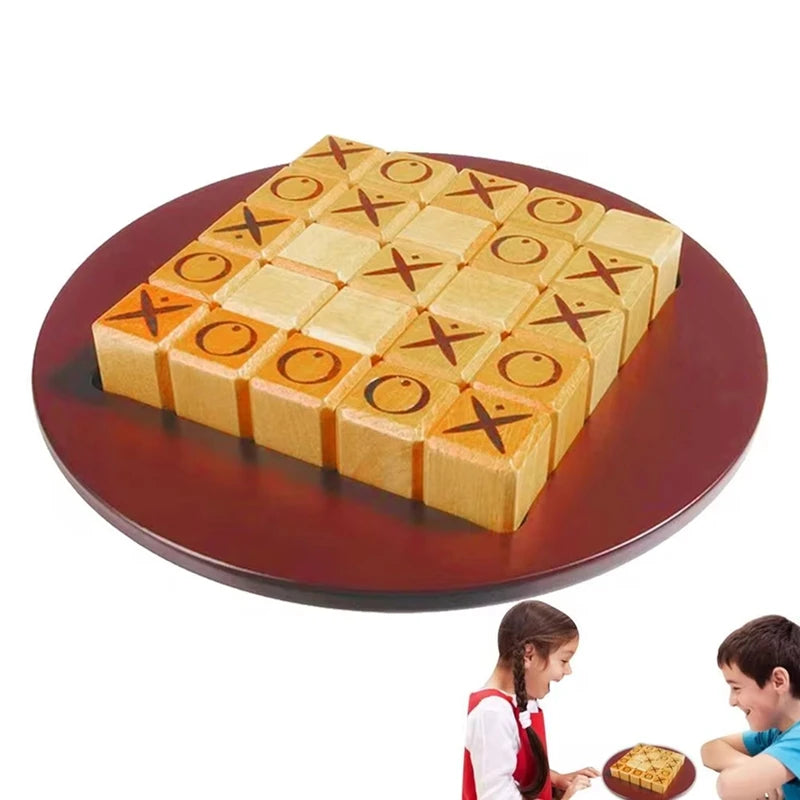 XO Chess Board Wooden Mini Tic-Tac-Toe Game Desktop Board Games Interactive Educational Montessori Toys for Children