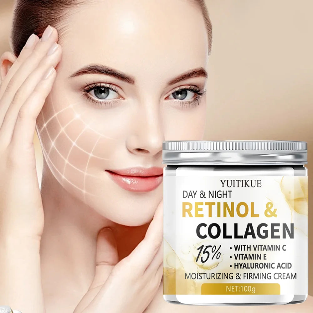 ✨💎 YUITIKUE 15% Retinol Collagen Day & Night Cream – Lift, Firm & Deeply Moisturize with Vitamin C, E & Hyaluronic Acid (100g)