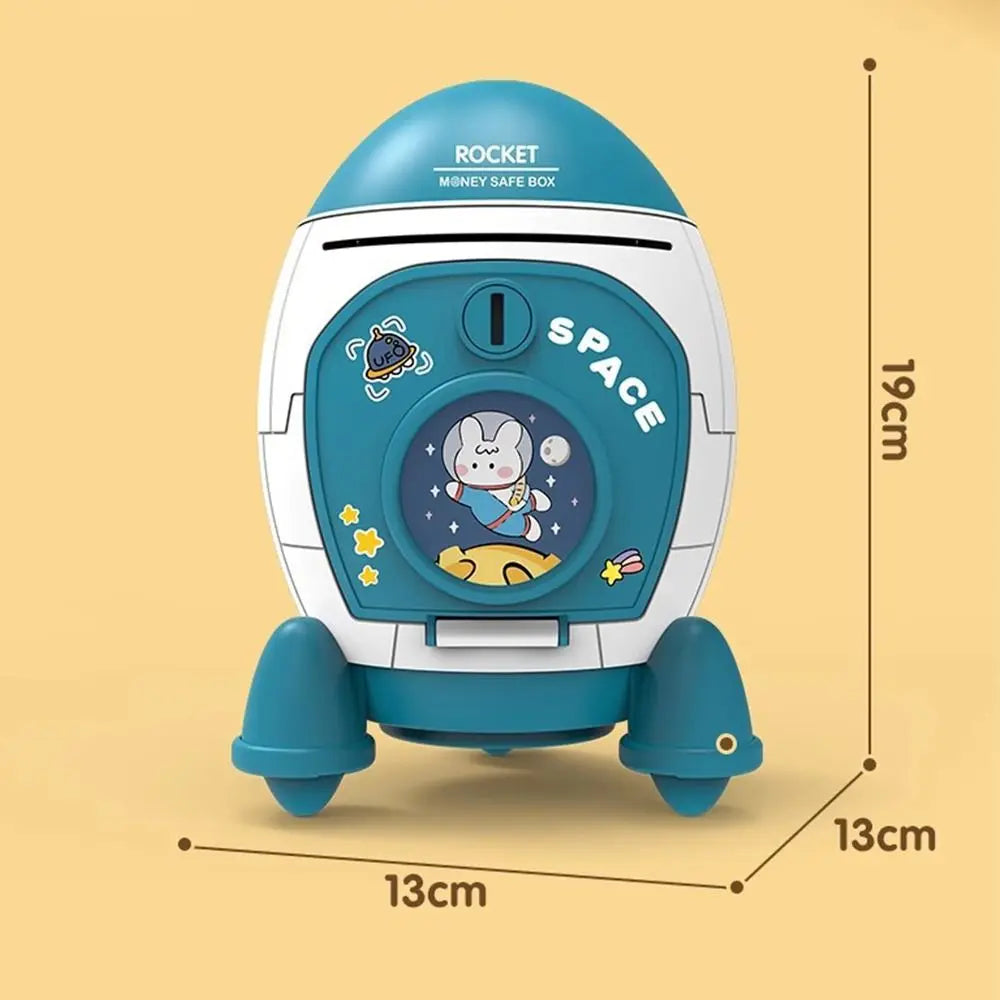 🚀🐷 Cute Children Piggy Bank Space Rocket Money Box ✨ | Cartoon Sticker Plastic Cash Box 💰 | Multi-Purpose Kids Gift Toy