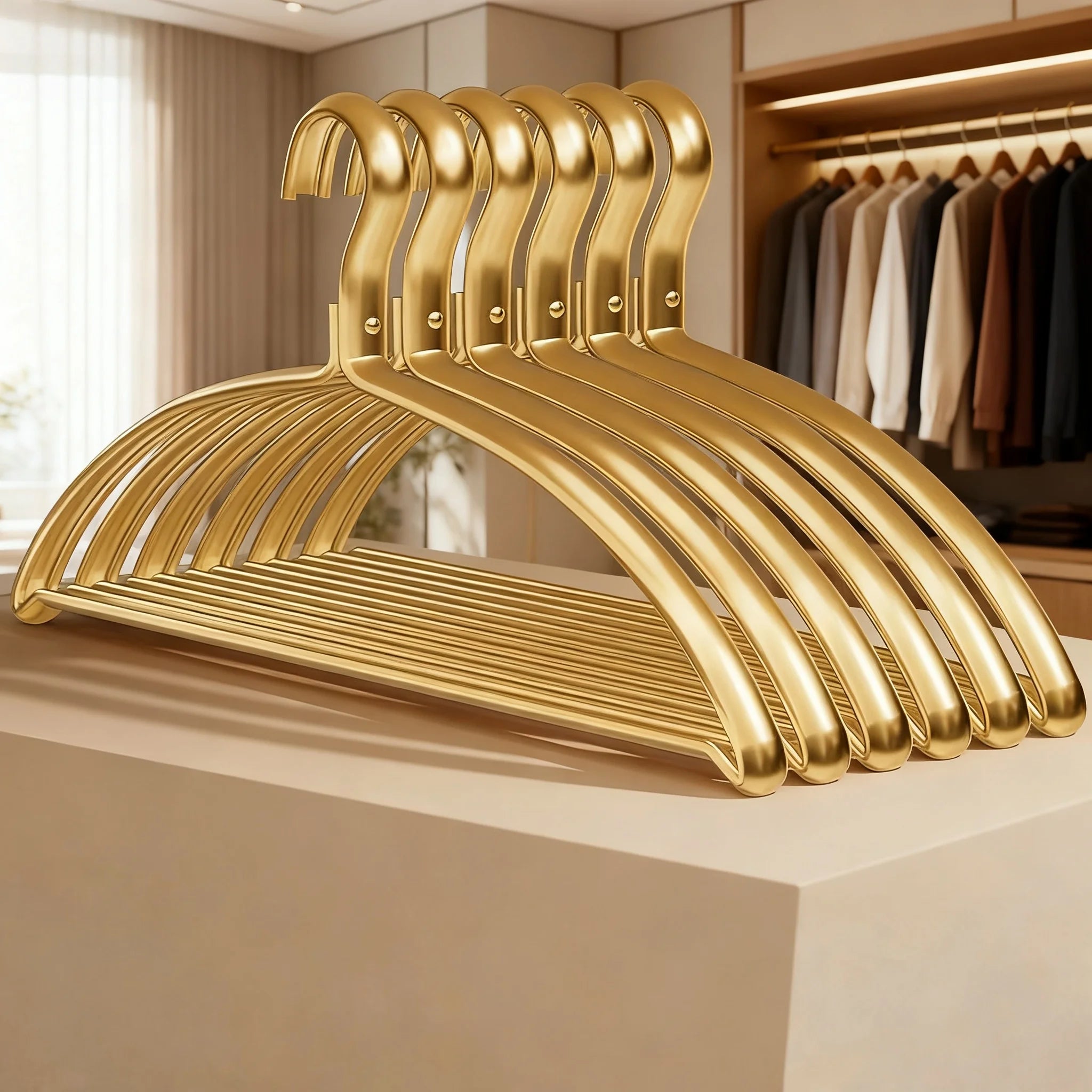 👕✨ Wide Sweater Clothes Hangers (5 / 10 Pack) | No Shoulder Bump Heavy-Duty Coat Hangers 🧥 | Non-Slip Metal Closet Hangers
