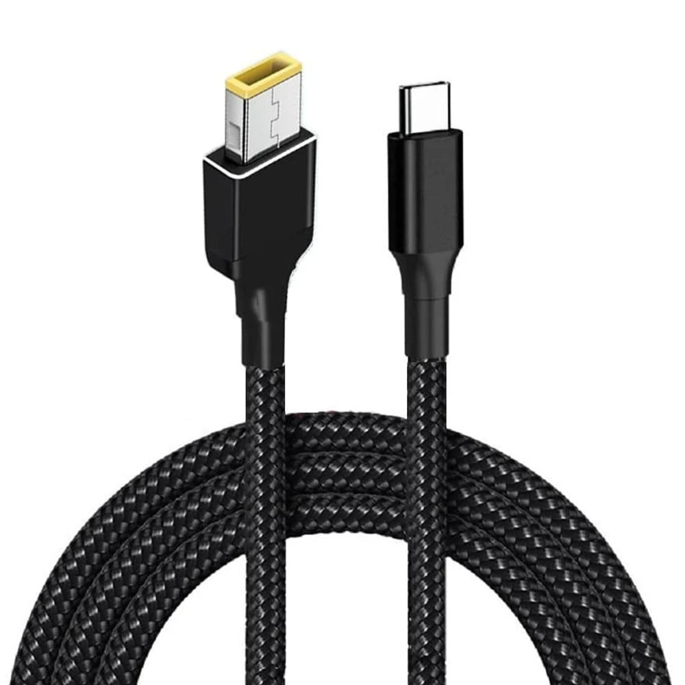 USB‑C to Slim Square Tip PD Charging Cable 100W – Type‑C to Lenovo Yoga/ThinkPad Power Cord Compatible with 65W/90W/100W Laptops