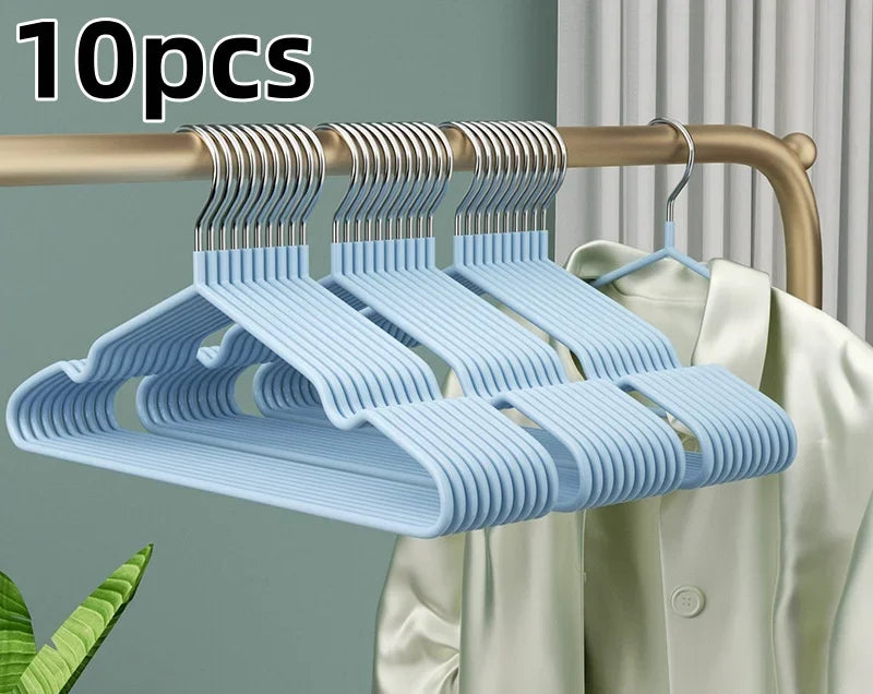 👔✨ 10pcs Non-Slip Coated Metal Suit Hangers | Heavy-Duty Traceless Shirt Hangers 🧥 | Simple & Multifunctional Closet Hangers