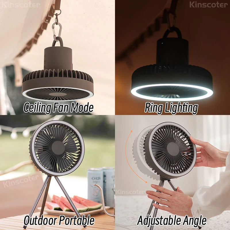 🌬️🔋 Rechargeable Camping Fan 4000mAh / 10000mAh – LED Light & Power Bank