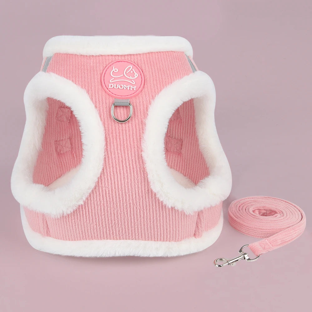 ❄️🐾 Rabbit Fur Winter Cat & Dog Harness with Leash – Reflective Adjustable Set