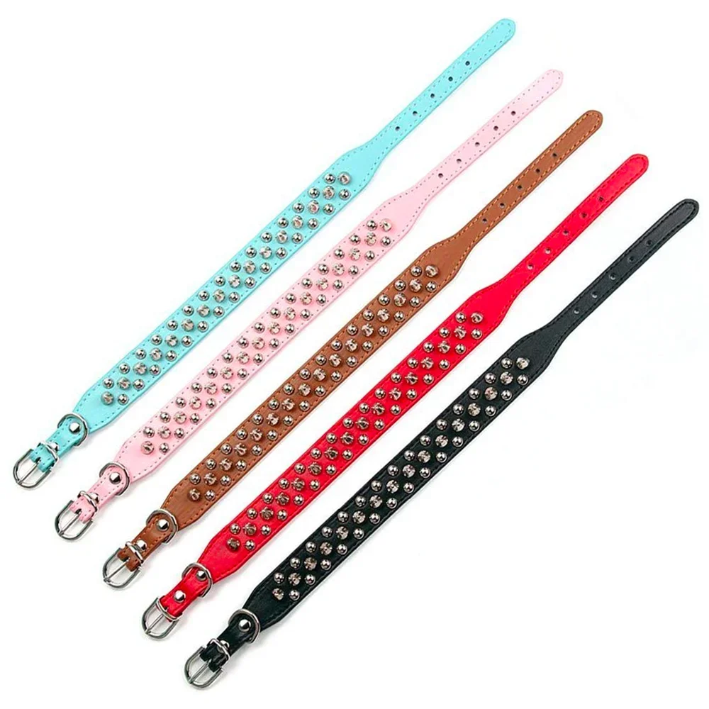 Adjustable Spiked Dog Collar 🐶 PU Leather Punk Studded Pet Collar for Small Dogs & Cats