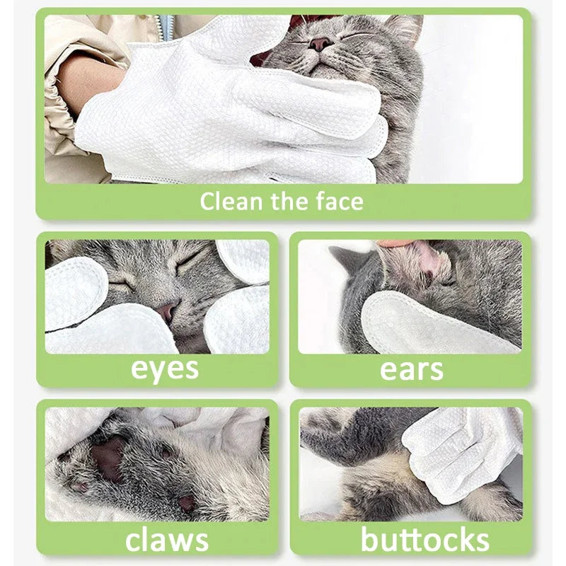 🧤🐾 6PCS Pet Wash-Free Cleaning Gloves – Dry Grooming Wipes