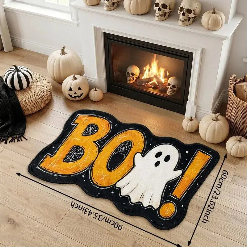 Cute Ghost Halloween Rug – Boo Spiderweb Non-Slip Mat