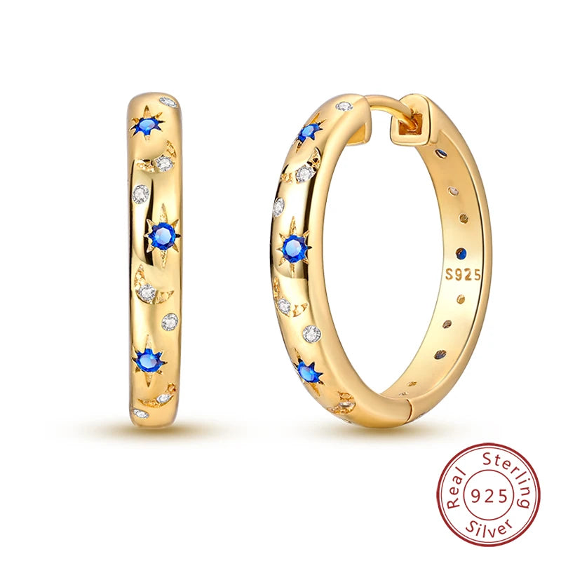 🌙⭐🐝 925 Sterling Silver Star Moon Bee Pendant Earrings ✨ | Gold-Tone Sparkling Zircon Luxury Earrings for Women 💎 | Wedding & Engagement Jewelry Gift 👰