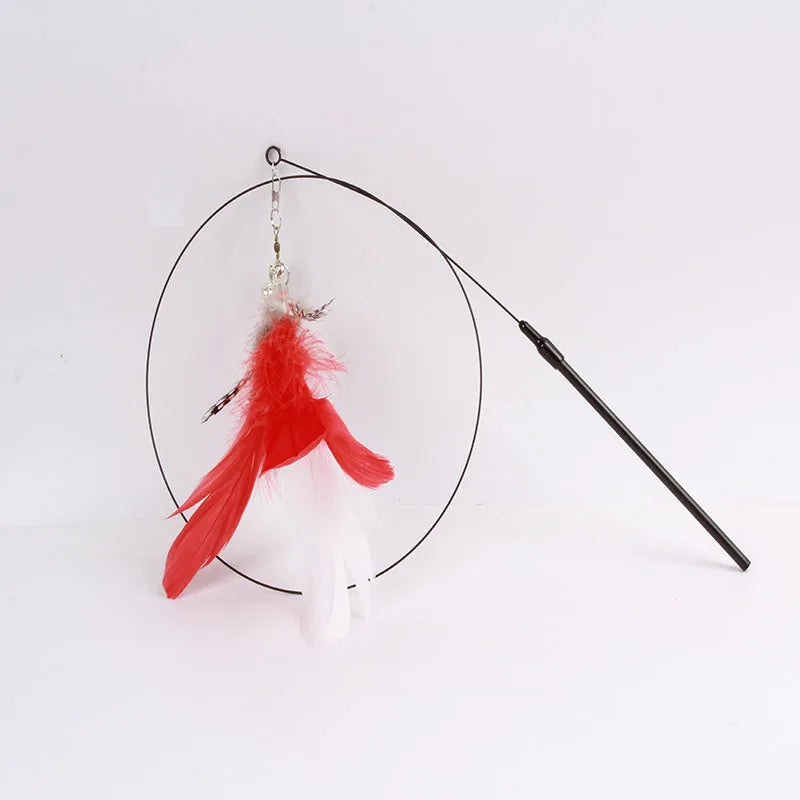 🐱🎀 Funny Fluffy Feather Cat Teaser Wand with Bell & Suction Cup