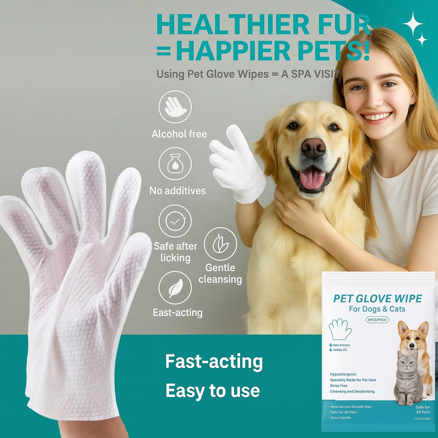Pet supplies, pet disposable gloves, bathing and cleaning for cats and dogs, dry cleaning, wet wipes, and gloves.