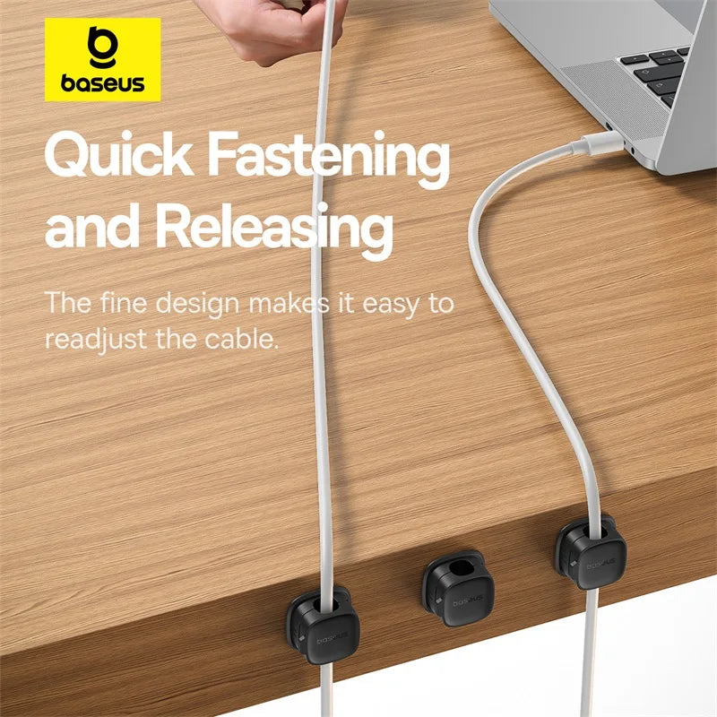 🧲🔌 Baseus Magnetic Cable Organizer Holder – Adjustable Under Desk Clip