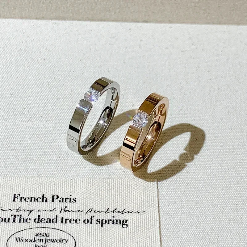 💍✨ Fashion Stainless Steel Cubic Zirconia Ring 💛 | Gold Color Wedding Ring for Women & Men 👩‍❤️‍👨 | Couple Jewelry Gift