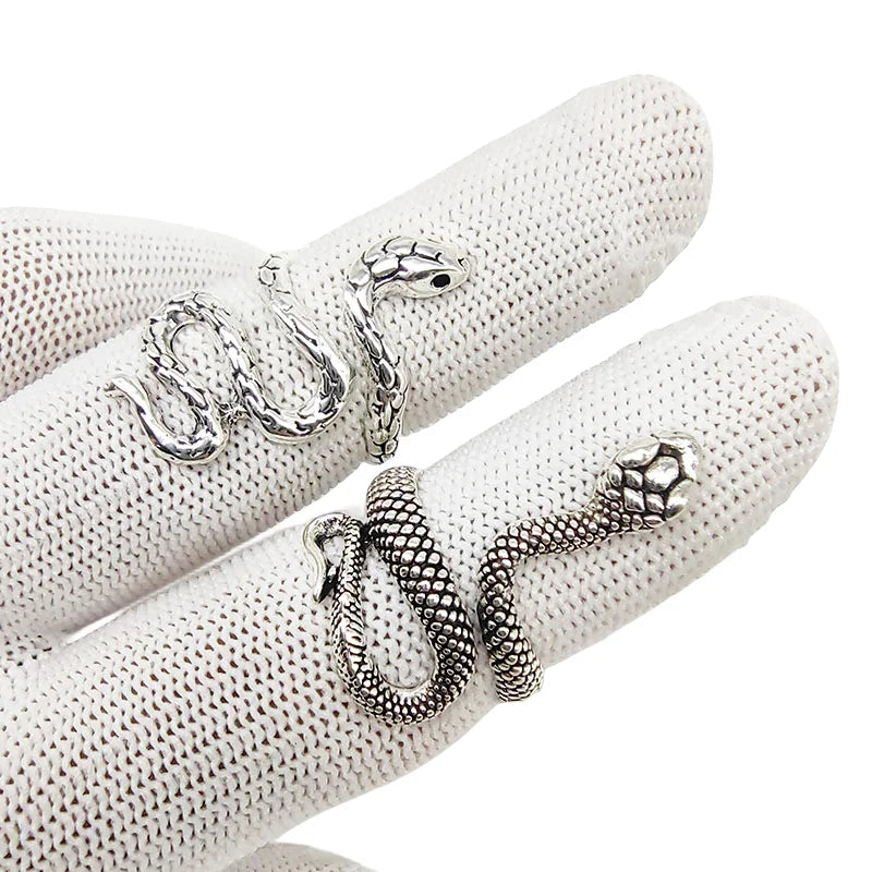 🐍💍 50pcs Vintage Snake Rings Set – Adjustable Silver Animal Jewelry