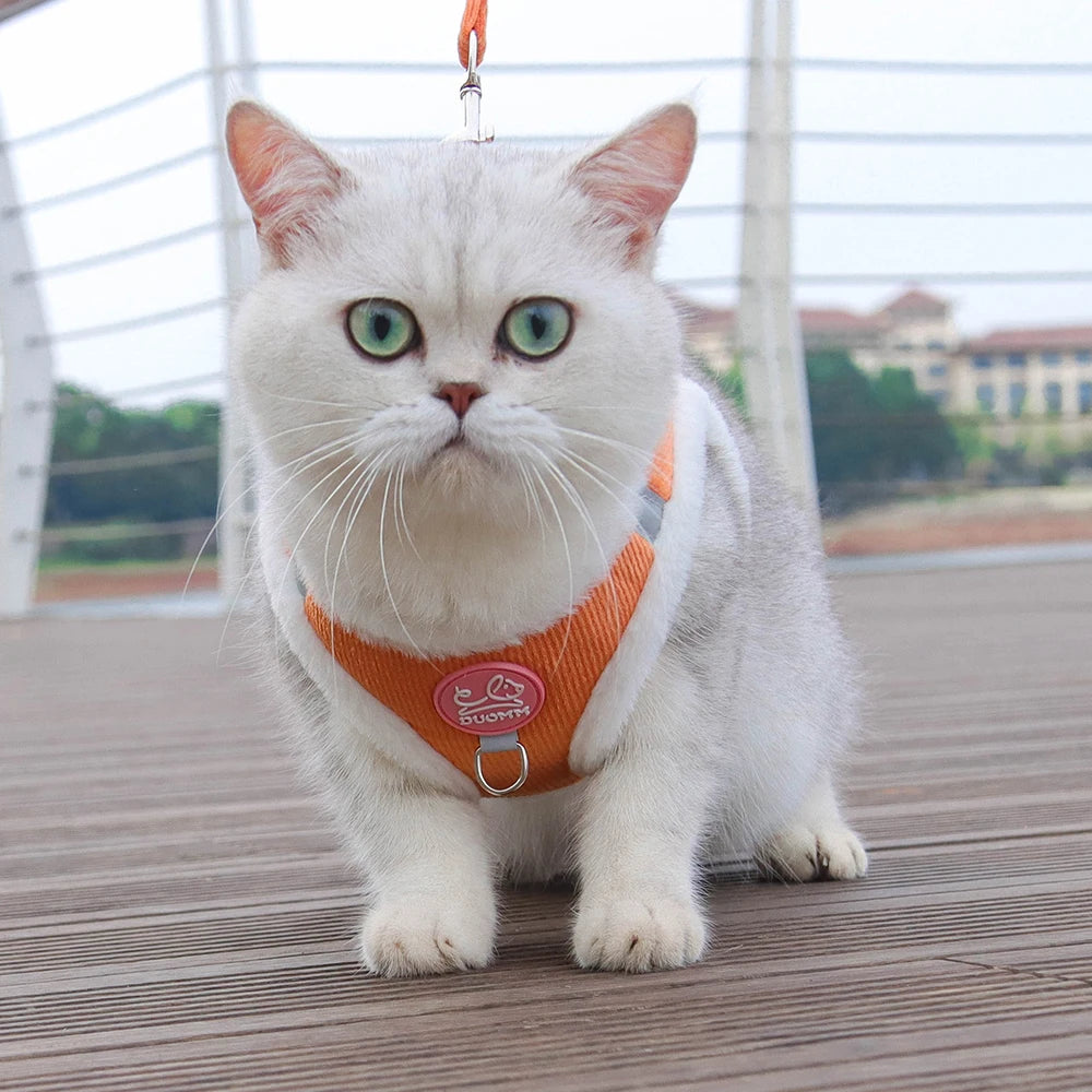 ❄️🐾 Rabbit Fur Winter Cat & Dog Harness with Leash – Reflective Adjustable Set