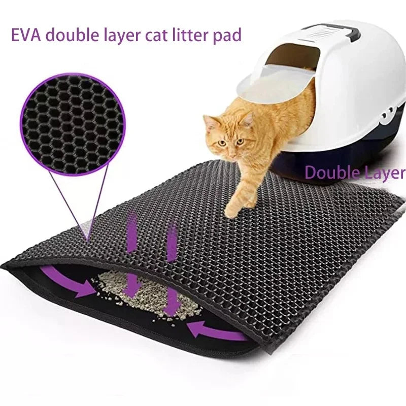 🐱🧼 Double Layer Waterproof Cat Litter Mat – Non-Slip & Washable