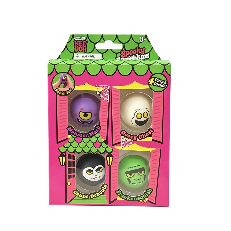 NeeDoh Spooky Squishkins Mini 4-Pack – Halloween Monster Fidget Toys