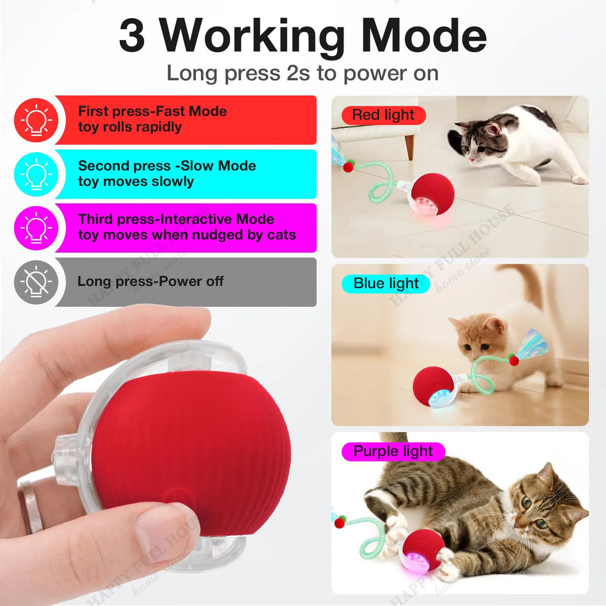 Pink interactive automatic cat toy with three different play modes