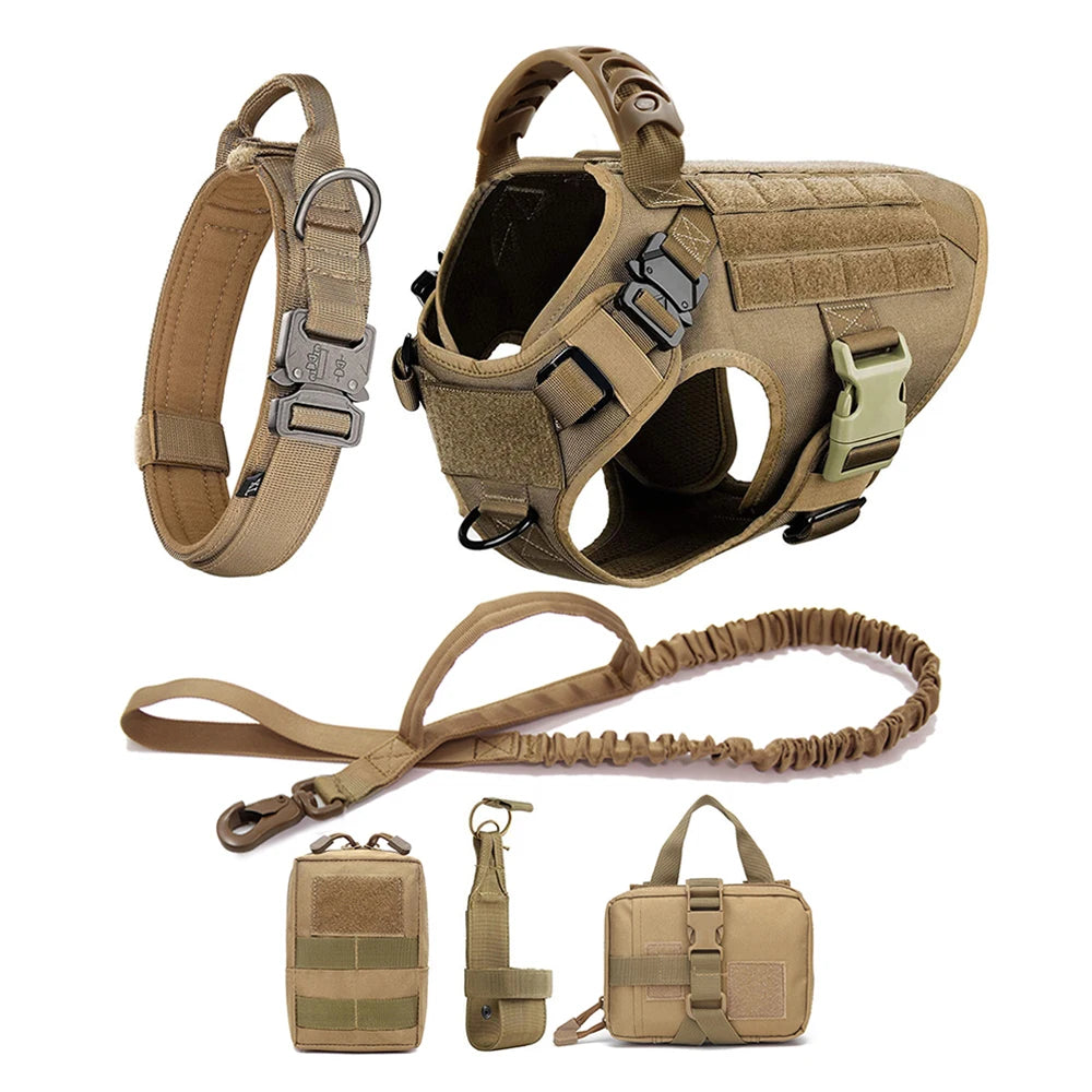 Tactical Large Dog Harness & Leash Set 🐕‍🦺 Military Training Vest with Collar for German Shepherd, Malinois & Medium-Large Dogs