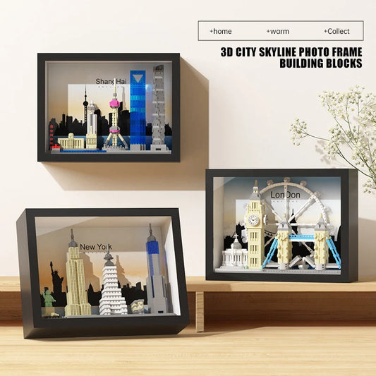 🌍🧱 Micro World Famous Architecture Building Blocks – New York, Paris, London & Dubai Skyline Photo Frame DIY Wall Decoration