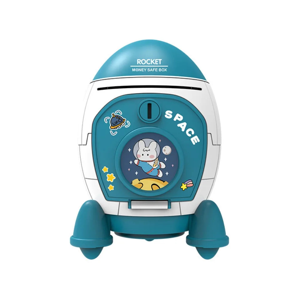 🚀🐷 Cute Children Piggy Bank Space Rocket Money Box ✨ | Cartoon Sticker Plastic Cash Box 💰 | Multi-Purpose Kids Gift Toy