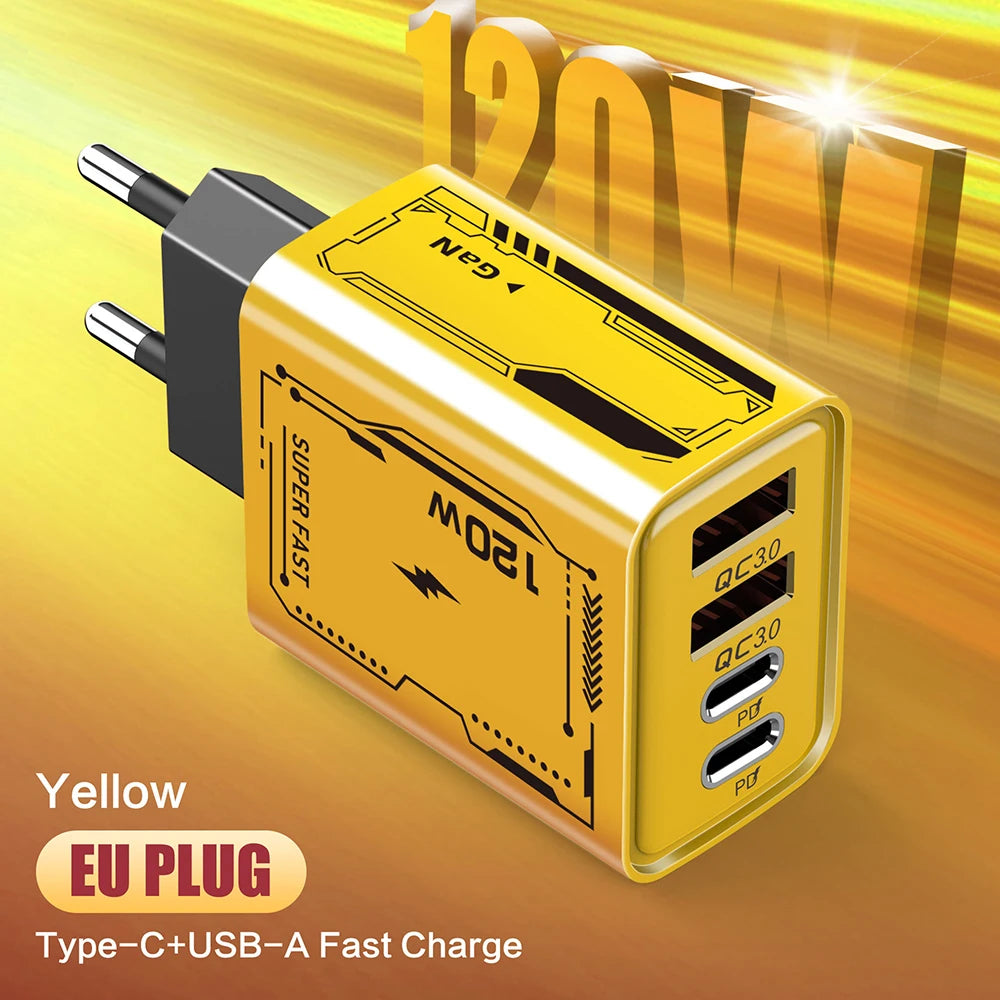 USB C PD Charger 120W ⚡ | 4-Port Quick Charge 3.0 Type-C Wall Adapter | Fast Charging Phone Charger for iPhone 16/15/14/13, Samsung S24 Ultra, Xiaomi, OnePlus