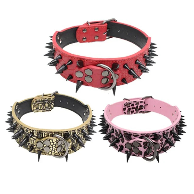 Spiked Dog Collar 🦴 Anti-Bite PU Leather Rivet Collar for Large Dogs