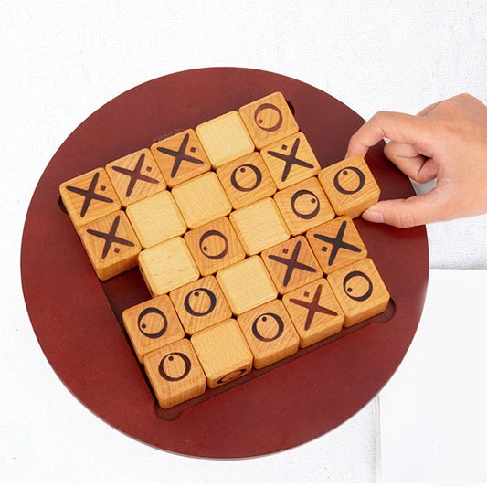 XO Chess Board Wooden Mini Tic-Tac-Toe Game Desktop Board Games Interactive Educational Montessori Toys for Children