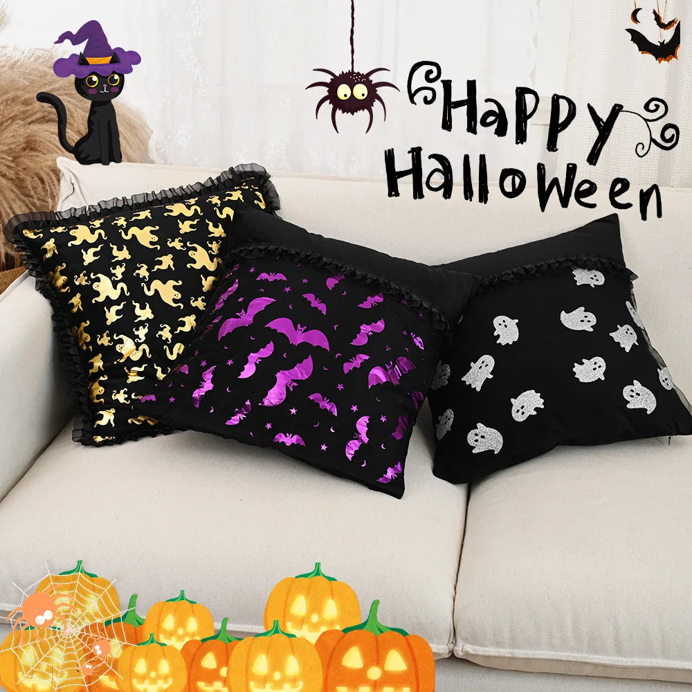 Halloween Cushion Cover – Bat & Ghost Gothic Décor