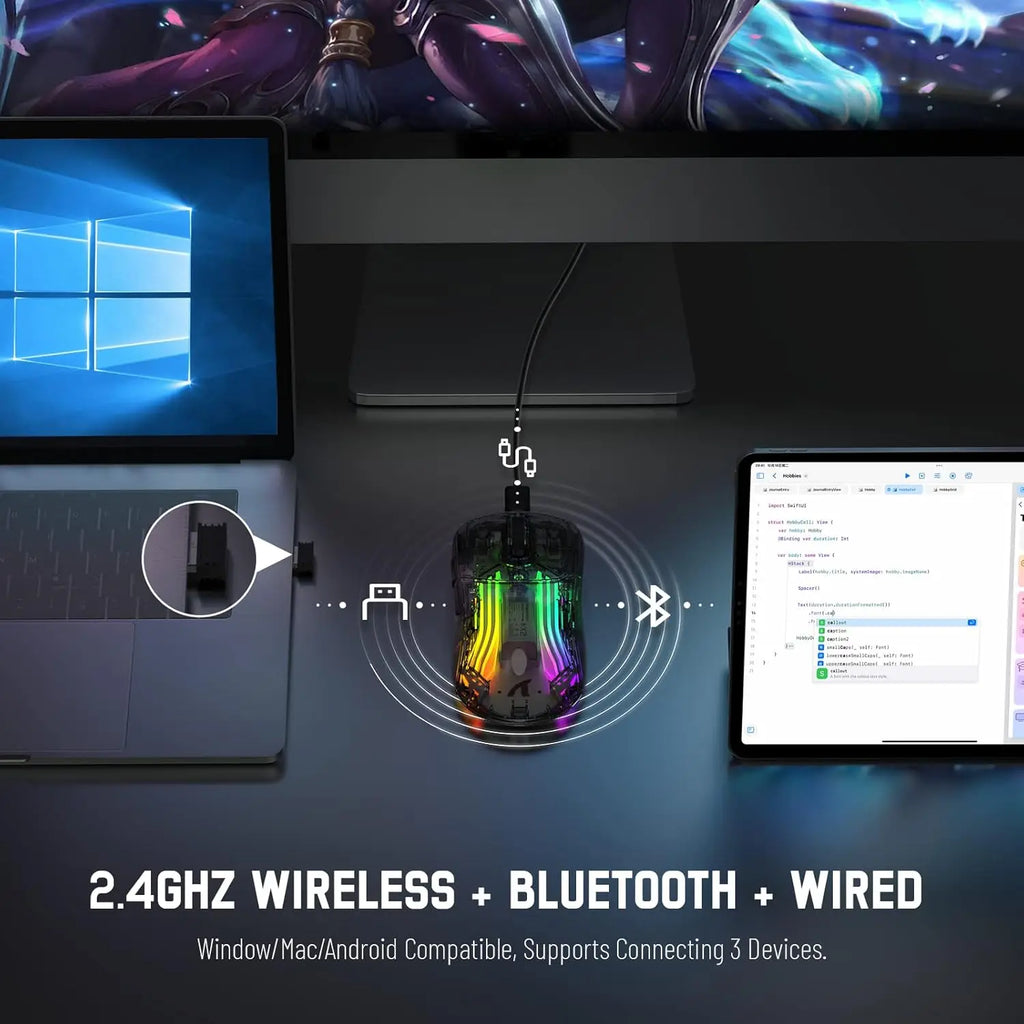 🔥🖱️ ATTACK SHARK X2 Pro Triple Mode Wireless RGB Gaming Mouse – Transparent Shell