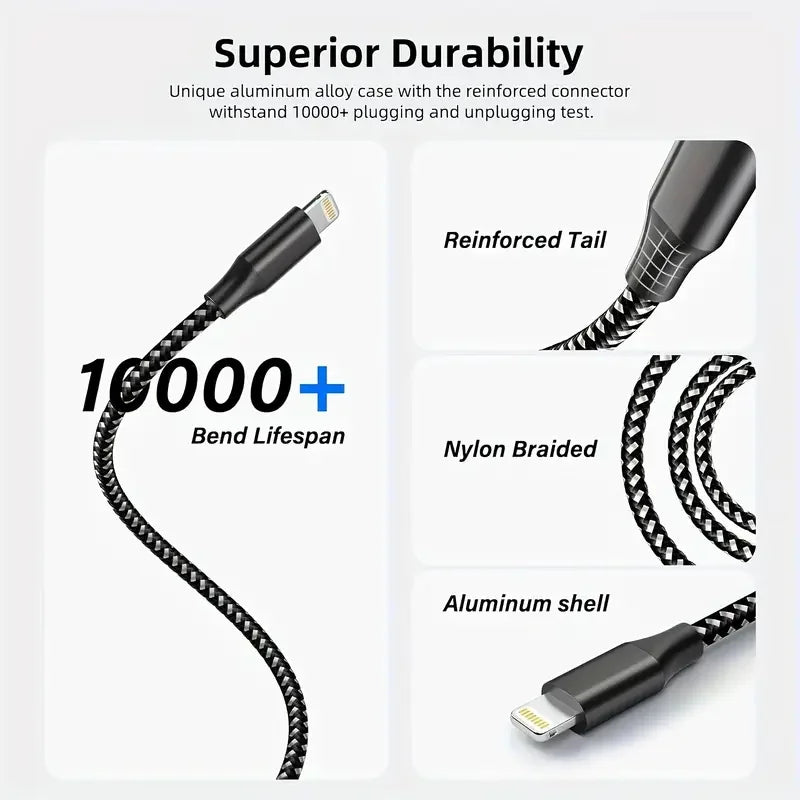 USB-A to Lightning Fast Charging Cable 1M / 2M / 3M – Nylon Braided
