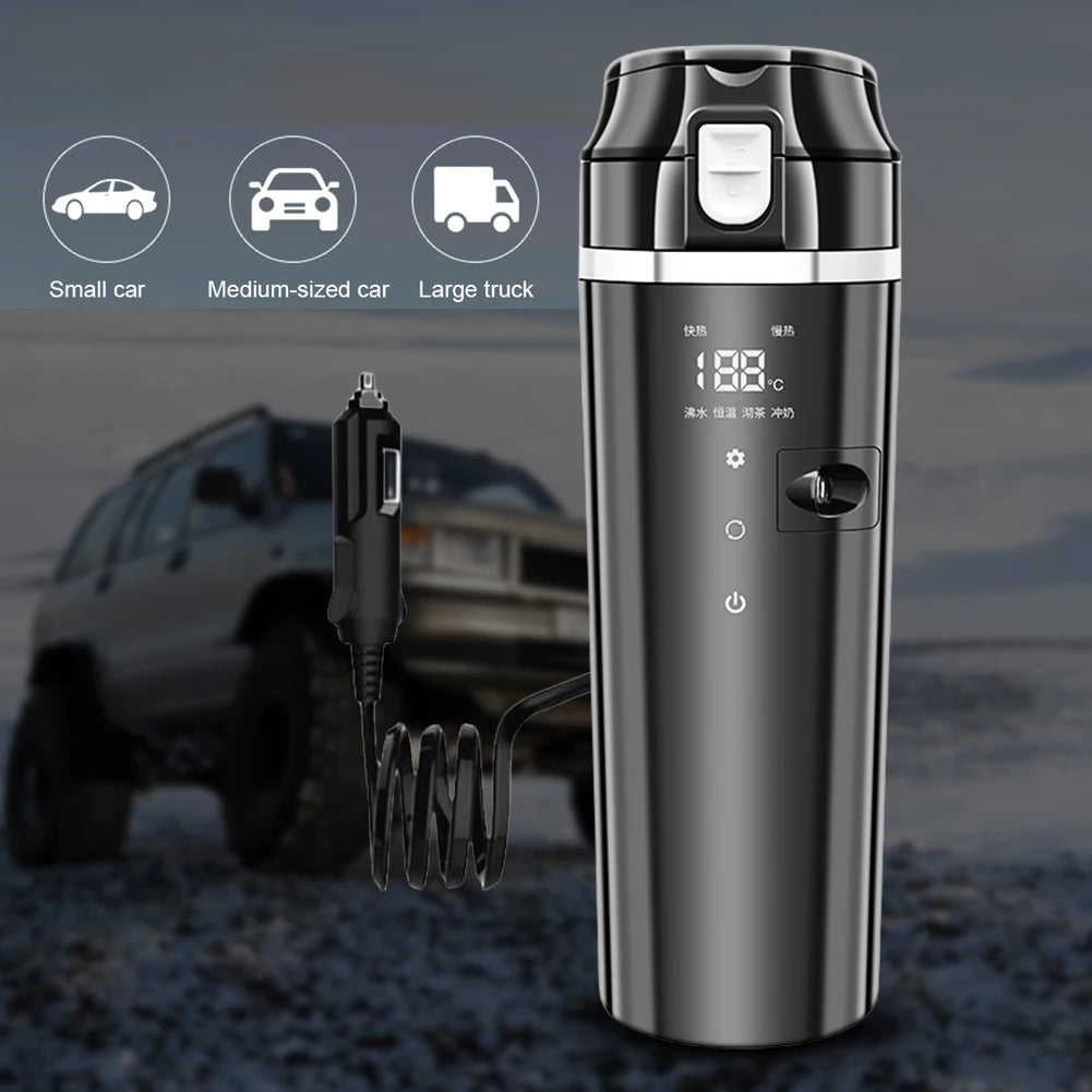 12V/24V Car Heating Cup 500ML – Electric Smart Kettle with LCD Temperature Display 🚗☕✨