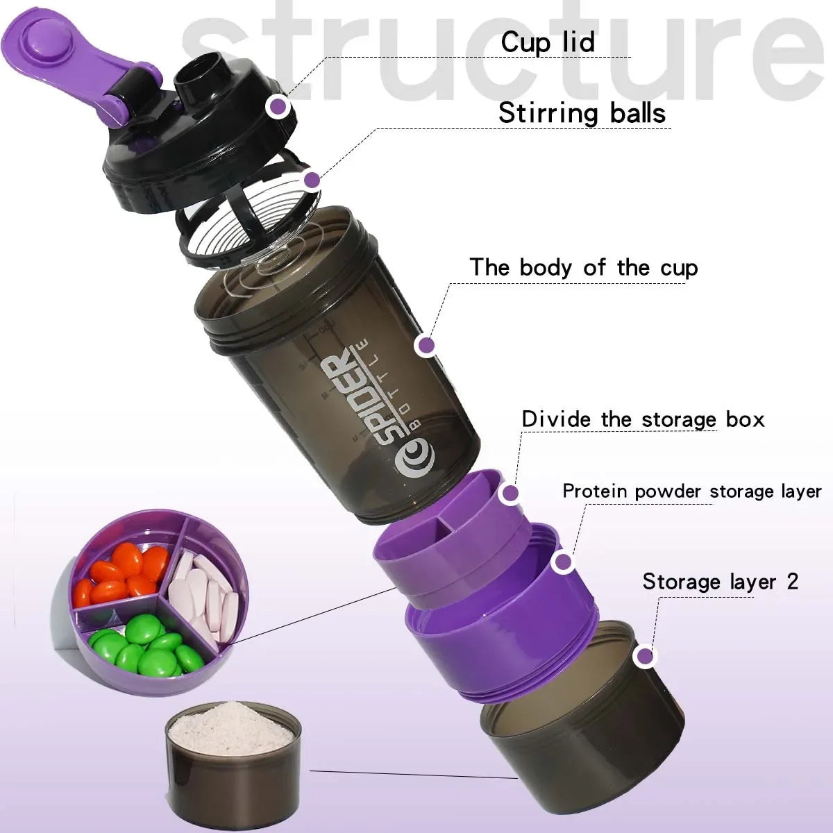 16.9oz (500ml) 3-Layer Sports Water Bottle 🥤 | Leakproof Protein Shaker Cup 💪 | Large Capacity BPA-Free Fitness Shake Mixer 🚴 Travel & Gym Bottle