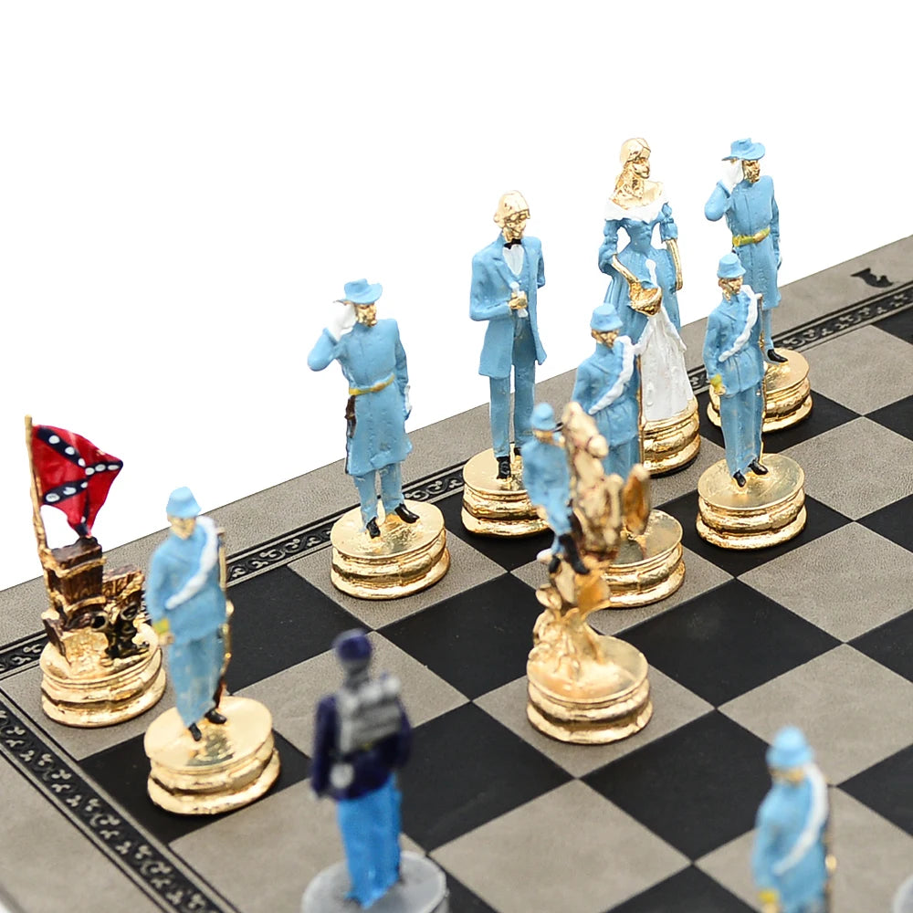 Luxury War‑Themed Metal & Resin Chess Set ♟️ | Hand‑Painted Knights on Leather Board | 32‑Piece Strategy Gift Set 🎁