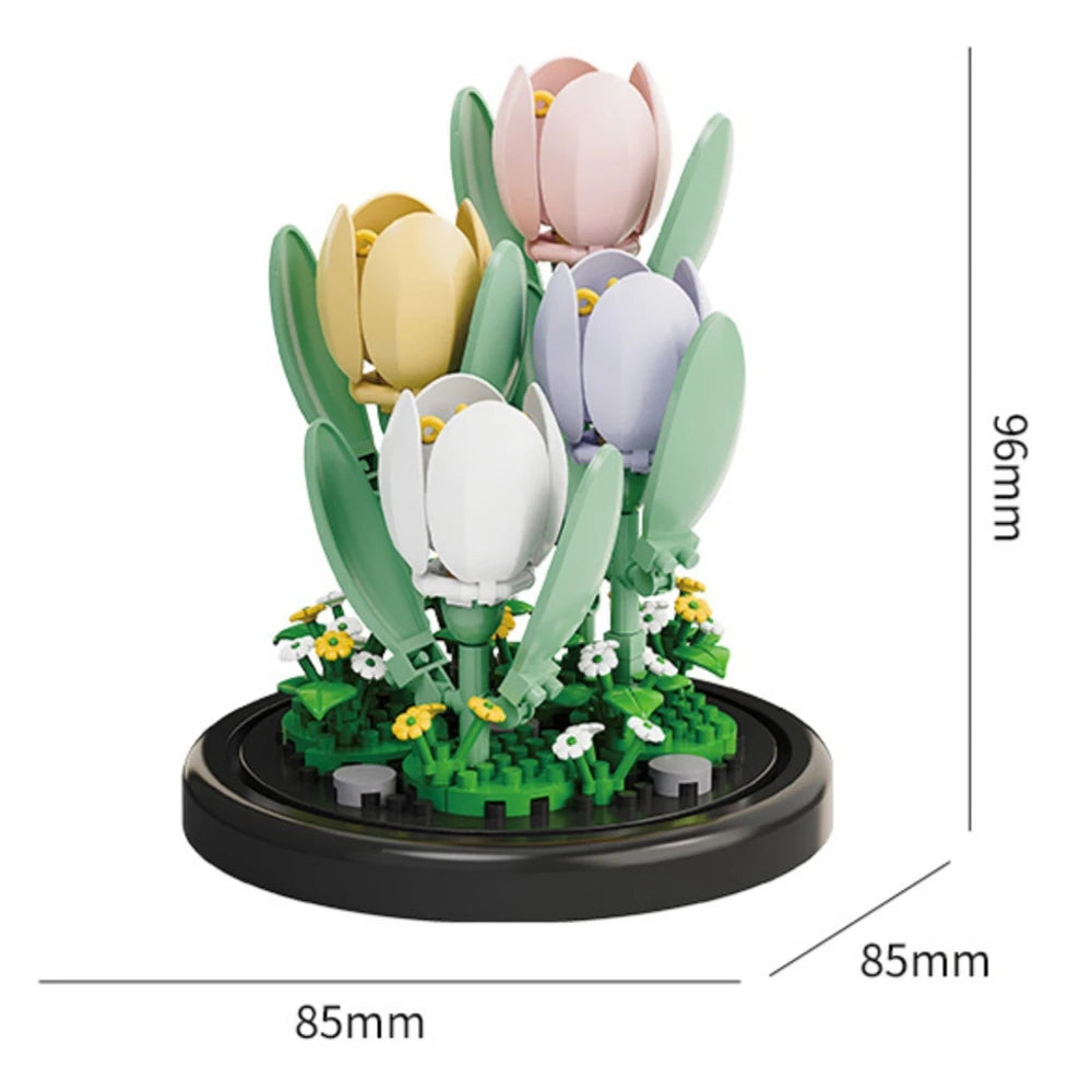 🌸🧱 Potted Plant Micro Building Blocks – Simulation Lily & Rose Flower Assembling Brick Model for Kids & Home Décor