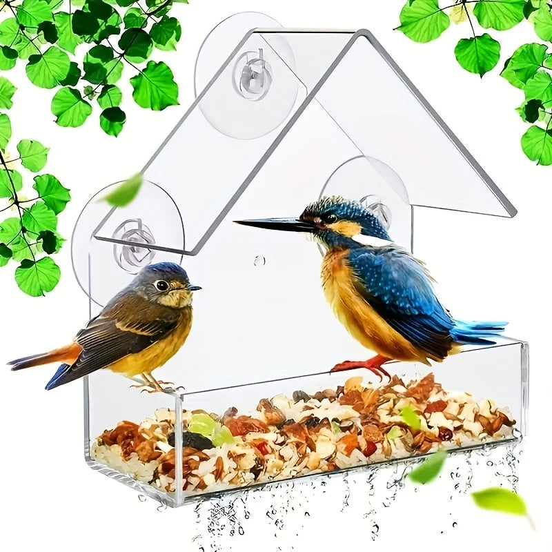🐦🏡 Clear Acrylic Window Bird Feeder with Suction Cups