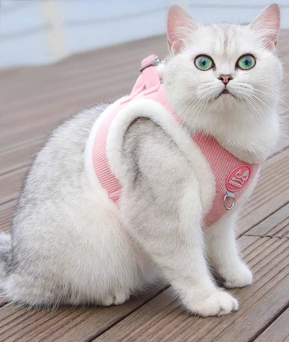 ❄️🐾 Rabbit Fur Winter Cat & Dog Harness with Leash – Reflective Adjustable Set