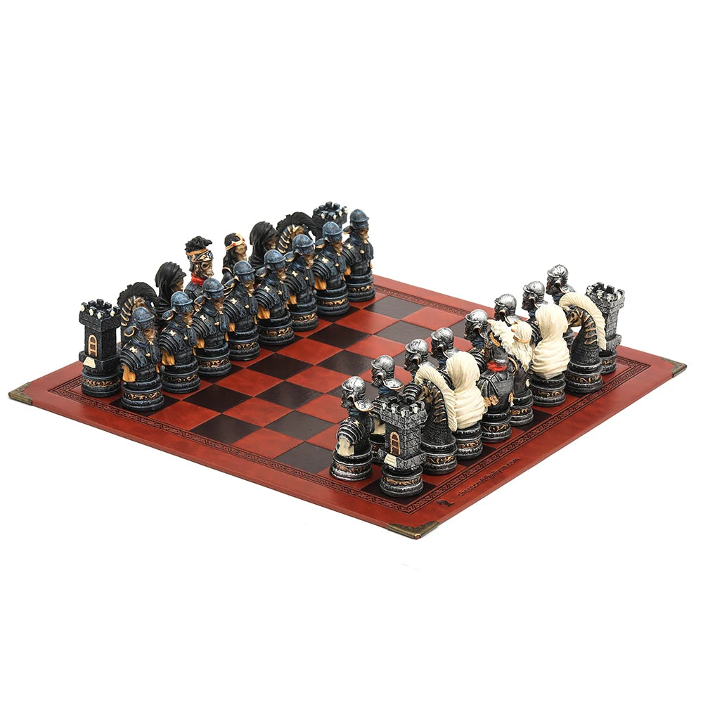 Role Theme Historical Chess Set ♟️ | Hand‑Painted Resin Pieces & Embossed Leather Board 🪄 | 32‑Piece Collector’s Gift Set 🎁 | Premium Strategy Game for Home & Display