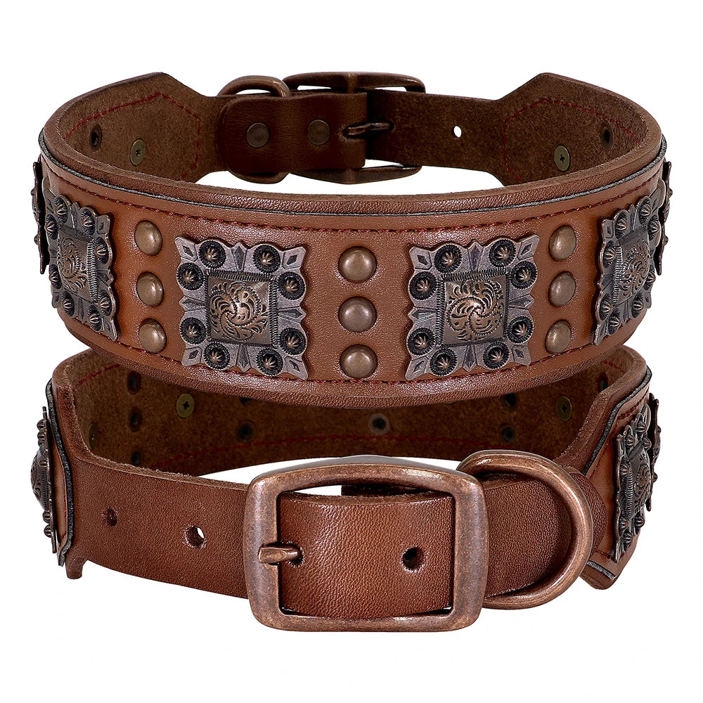 🐕🛡️ Spiked Leather Dog Collar – Heavy Duty Adjustable