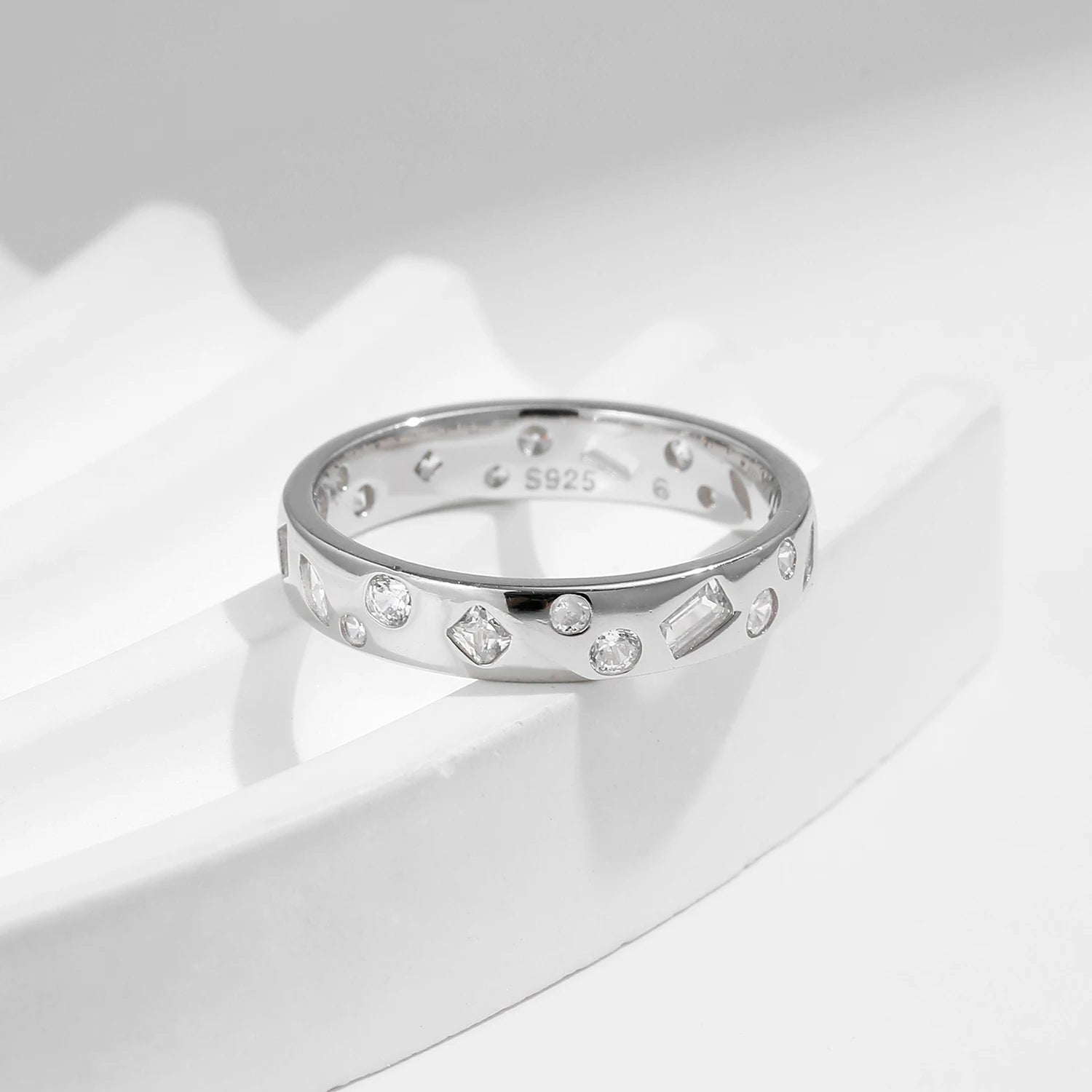 💍✨ MODIAN Geometric CZ Eternity Band – 925 Sterling Silver