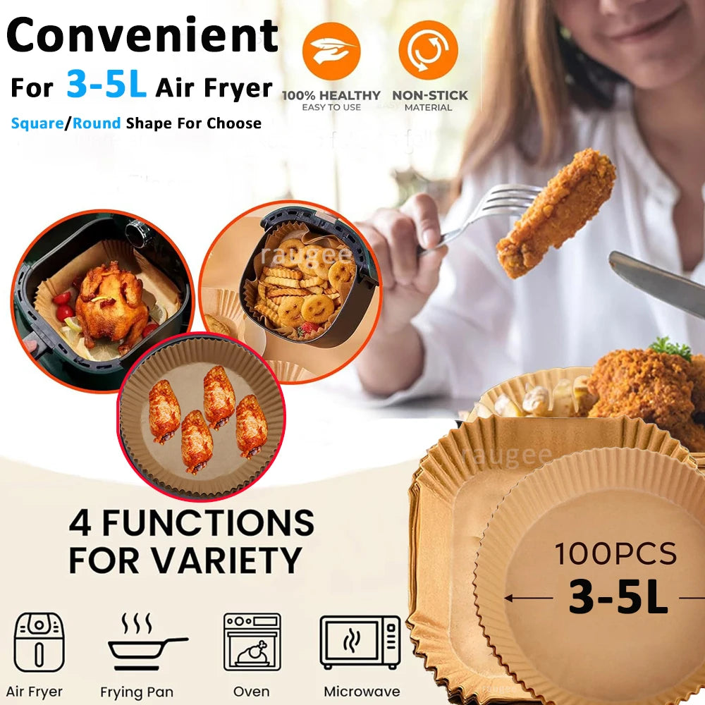 🍟✨ Air Fryer Paper Liners (50 / 100 PCS) | Non-Stick Oil-Proof & Waterproof Baking Paper 🧁 | Disposable Air Fryer & Microwave Paper Tray