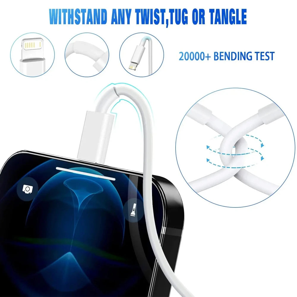 5-Pack 2M (6.6FT) USB-A to Lightning Charging Cable – 2.4A Fast Charge