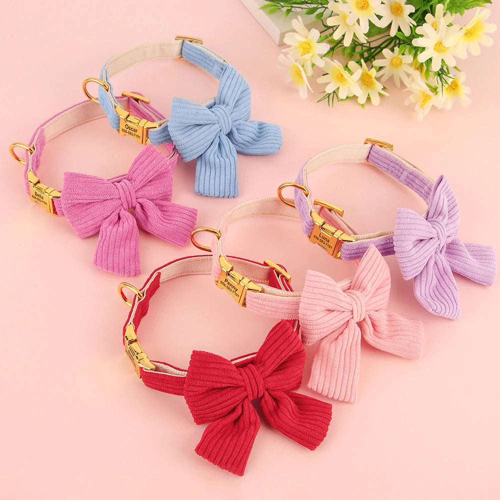 🎀🐾 Personalized Dog Collar with Bowtie – Custom Engraved ID