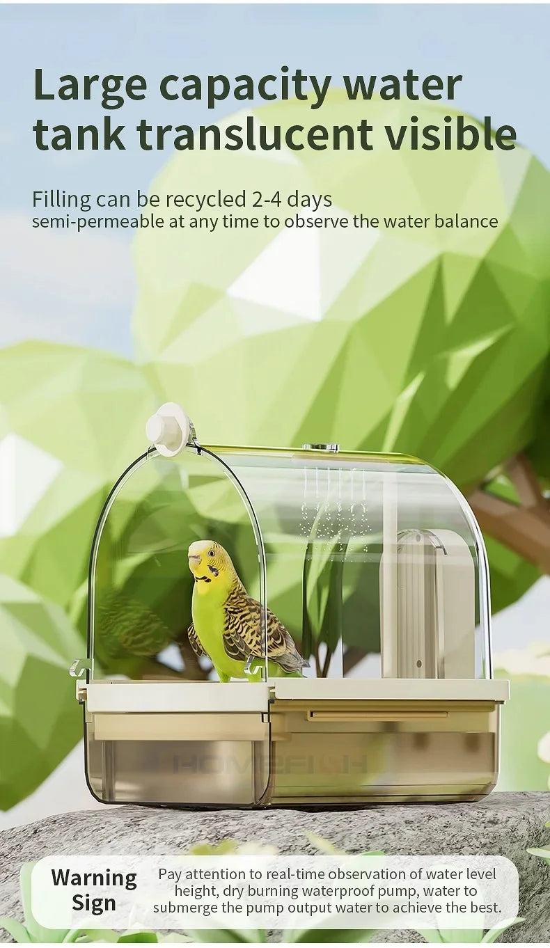 🐦💦 Clear Hanging Bird Bath with Automatic Water Circulation | Space-Saving Bird Shower 🚿 | Easy-Clean Bird Cage Accessory