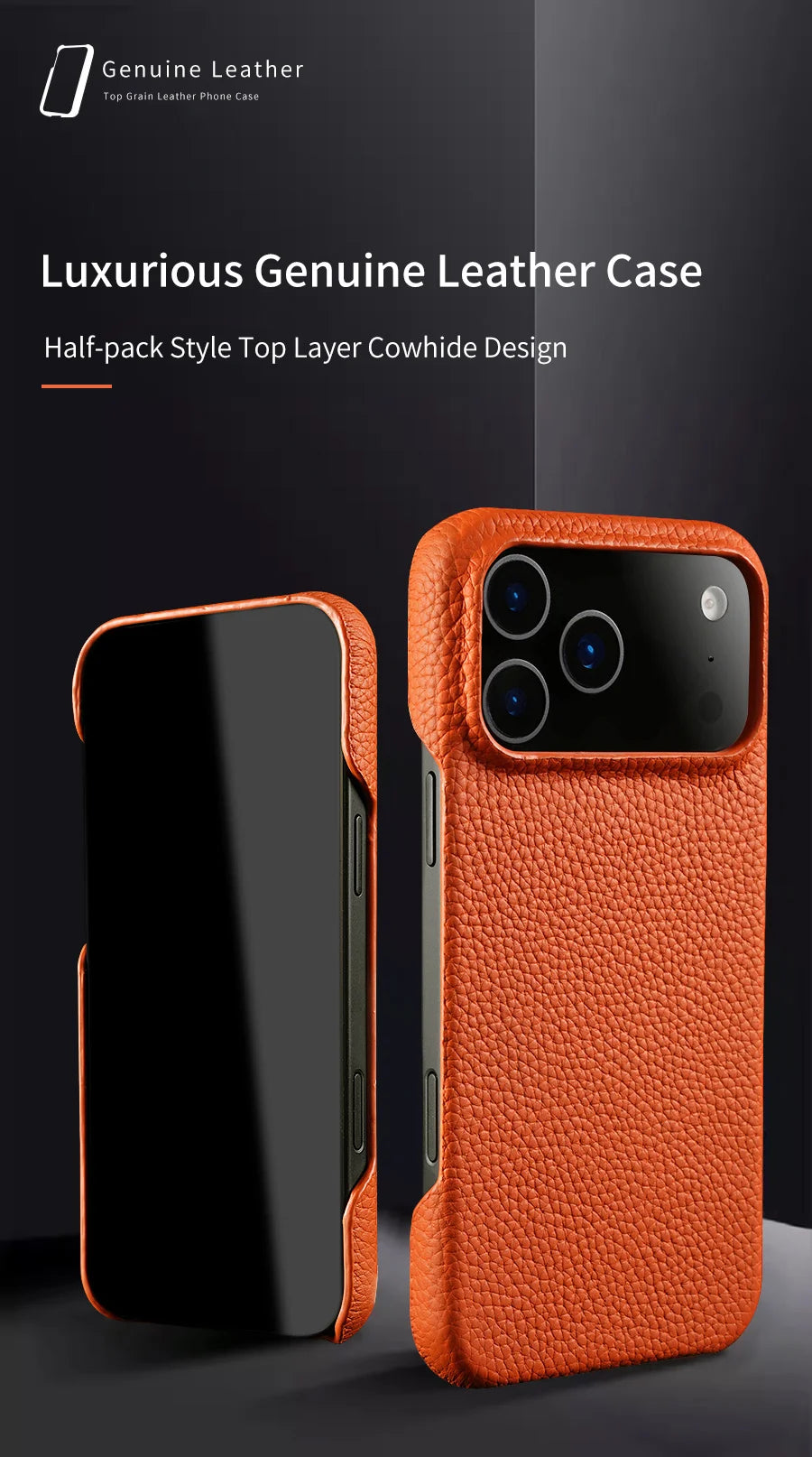 Luxury Lychee Cowhide Leather MagSafe Case for iPhone 17 / 16 / 15 Series